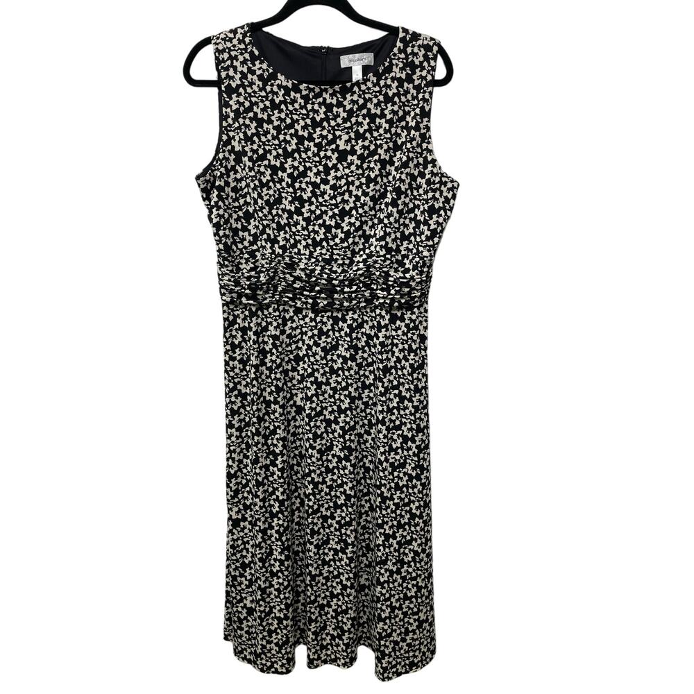 DressBarn Ditsy Floral Print Ruched Sleeveless Midi A-Line Dress Womens Plus‎ 16